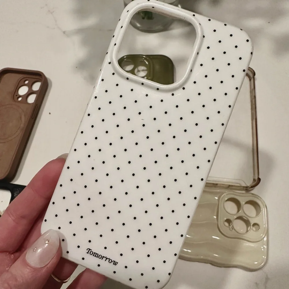 iPhone 14 Pro Cases 6 Phone Case Set - Black Wallet White Polka Dot Soft Brown